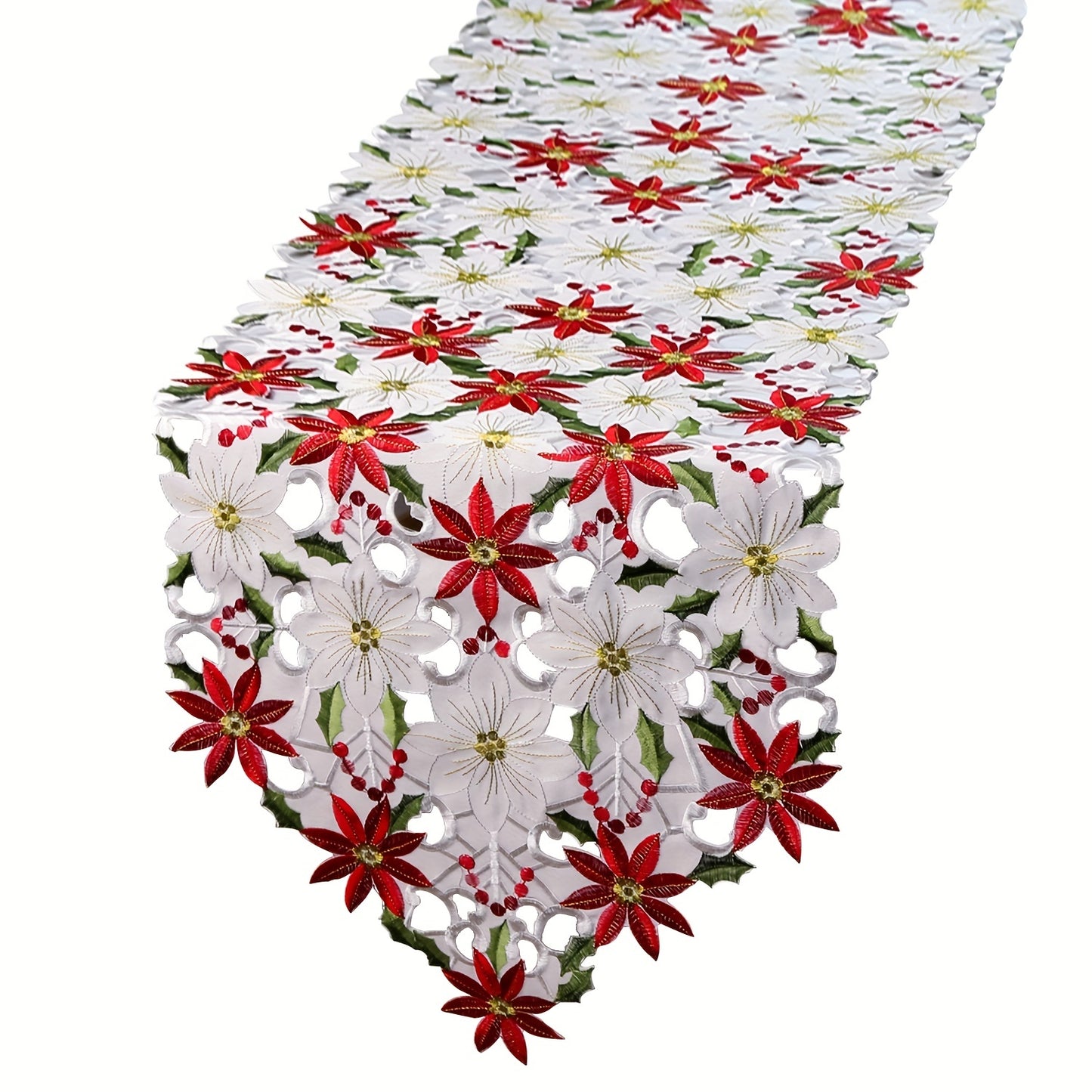 New Christmas printed tablecloths and embroidered table runners in various sizes for table decoration supplies at parties or picnics. Available in 28x43cm, 38x176cm, and 38x220cm.