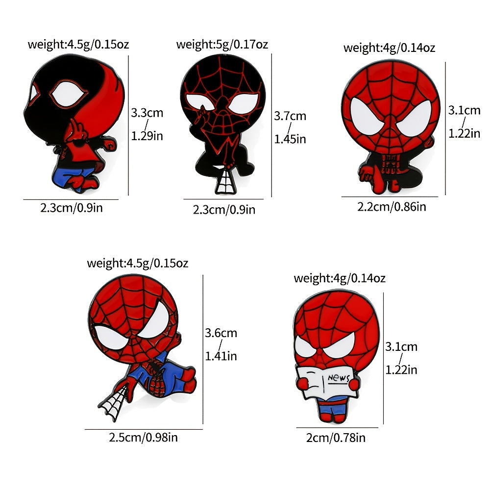 Set of 6 Marvel Spider-Man Enamel Brooch Pins, Adorable Cartoon Anime Design made from Alloy Metal, Unique Irregular Shaped Fashion Accessories for Clothing and Backpacks, Perfect Gift for Friends