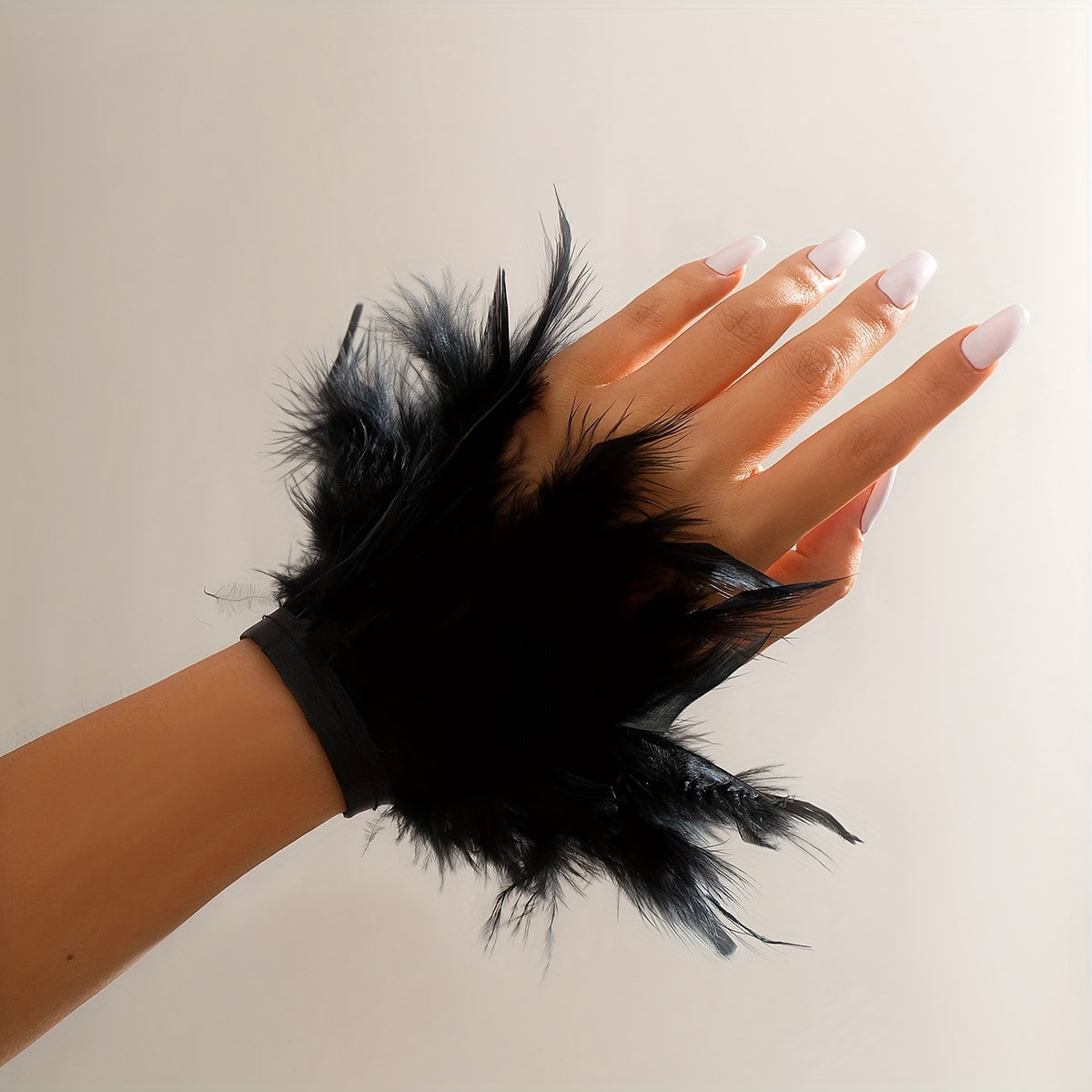 1 piece of White/Pink/Black Feather Glamorous Hand Bracelet for Boho Style Parties and Proms.