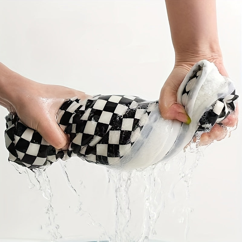 Soft skin face towel in checkerboard pattern, absorbent and comfortable for bathroom, gym, and kitchen.