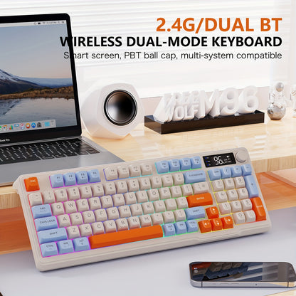 ZIYOULANG M96 Wireless Gaming Keyboard with dual mode 2.4GHz/BT 5.0, TKL Mechanical Feel, RGB Backlit, Rechargeable, Anti-Ghosting, Compact Design for Mac, Windows, Linux, Office & Gaming.