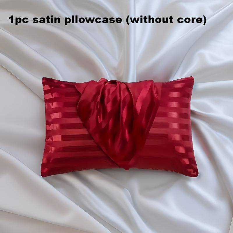 White Striped Satin Pillowcase - This hypoallergenic and stain-resistant pillowcase features an envelope closure for easy removal and is machine washable for convenience. It is breathable, gentle on hair and skin, perfect for bedroom and living room