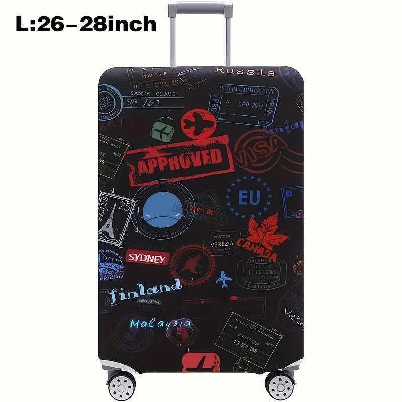 Cartoon patterned elastic luggage cover for travel suitcase or trolley duffle case.