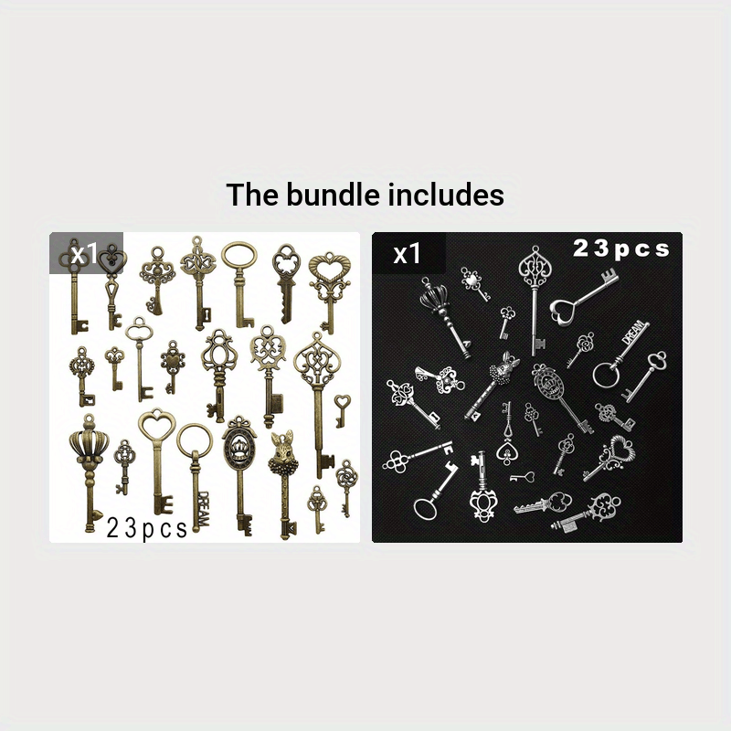 Set of 23pcs Vintage Skeleton Keys in Antique Bronze Style.