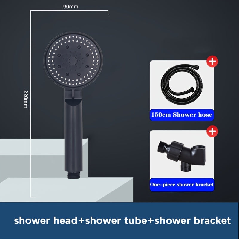 Upgrade your bathroom with a sleek black handheld shower head featuring 5 adjustable spray modes, flexible hose, and wall bracket for easy installation.