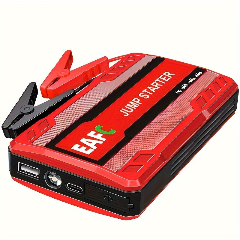 Portable car jump starter with LED light, supports starting gasoline cars up to 3.0L.