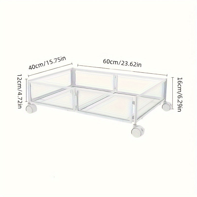 Large capacity storage basket with wheels for under bed storage. Ideal for organizing clothes, books, toys, blankets, bedding, and other household items. Perfect for maximizing space in your under bed area, closet, wardrobe, dorm, or bedroom. Includes