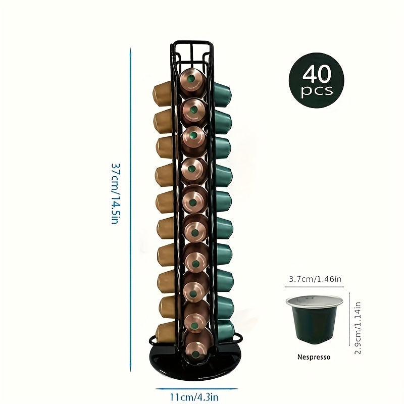 Rotatable Nespresso Coffee Capsule Holder in Golden or Black, Holds 40 Small Packs on Shelf