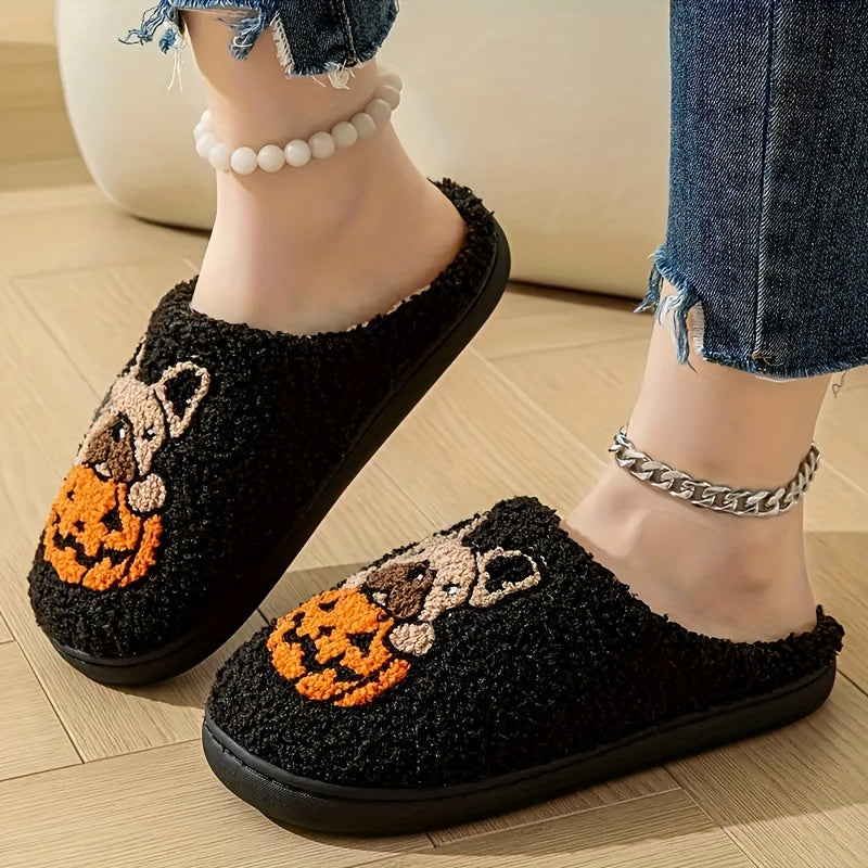 Cute Pumpkin Sandpaper Dog Pattern Slippers, Cozy and Stylish Indoor Couple's Footwear in the Warm Series.