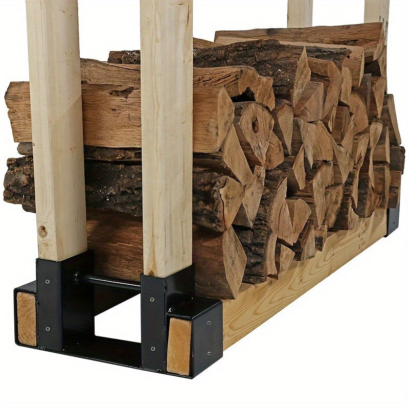 Firewood Rack Kit for Indoor and Outdoor Use - Sturdy and Adjustable, Made of Rustproof Iron, Great for Fireplaces, Decks, and Patios