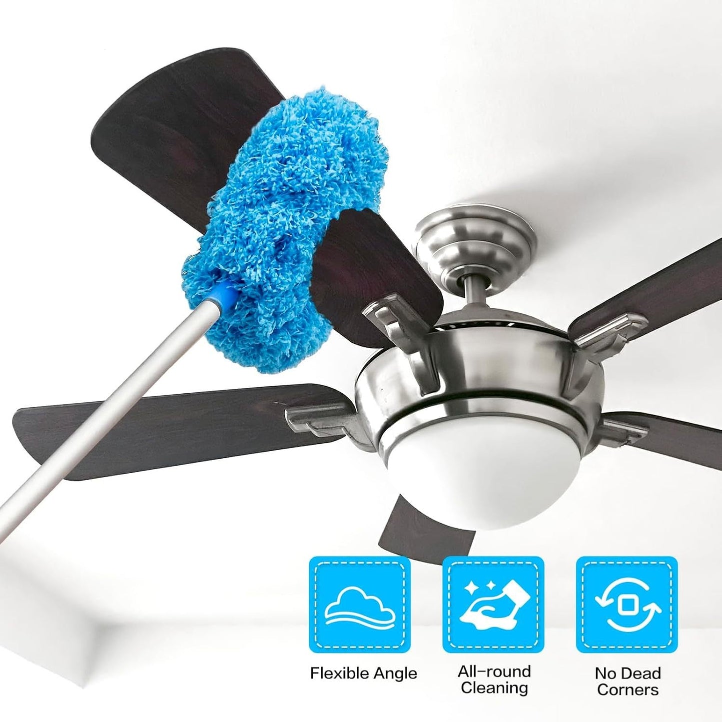 Extendable Microfiber Ceiling Fan Duster with Adjustable Pole, Flexible Angle for Furniture Cleaning in Living Room, Shelves, Windows, and High Spaces. No Electricity Required.