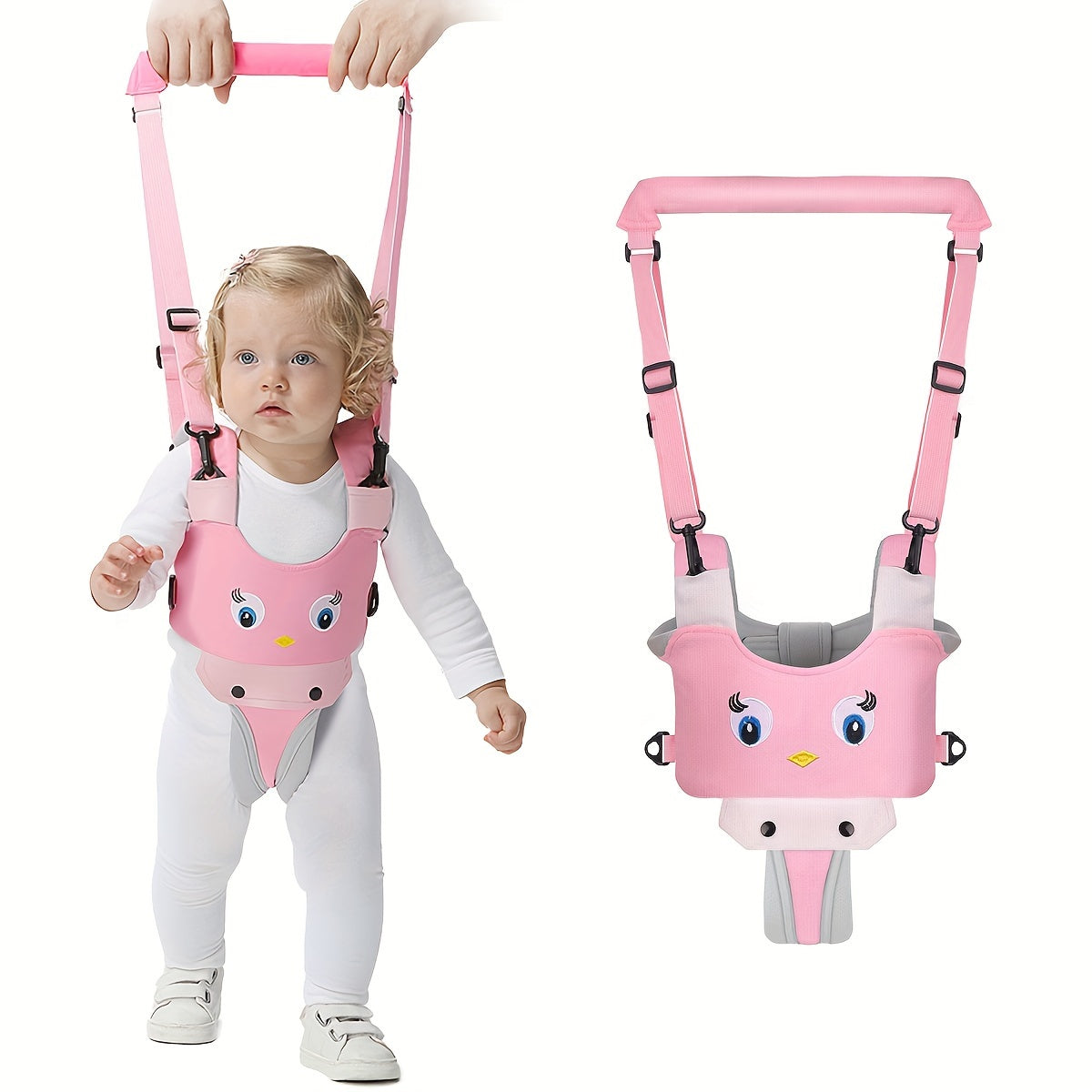 Adjustable Baby Walker Harness Assistant with Cartoon Embroidery (Penguin, Chick, Dog, Owl Designs), Breathable Learning Walk Aid for Infants and Toddlers 0-3 Years, Includes Traction Rope - 1 Pack