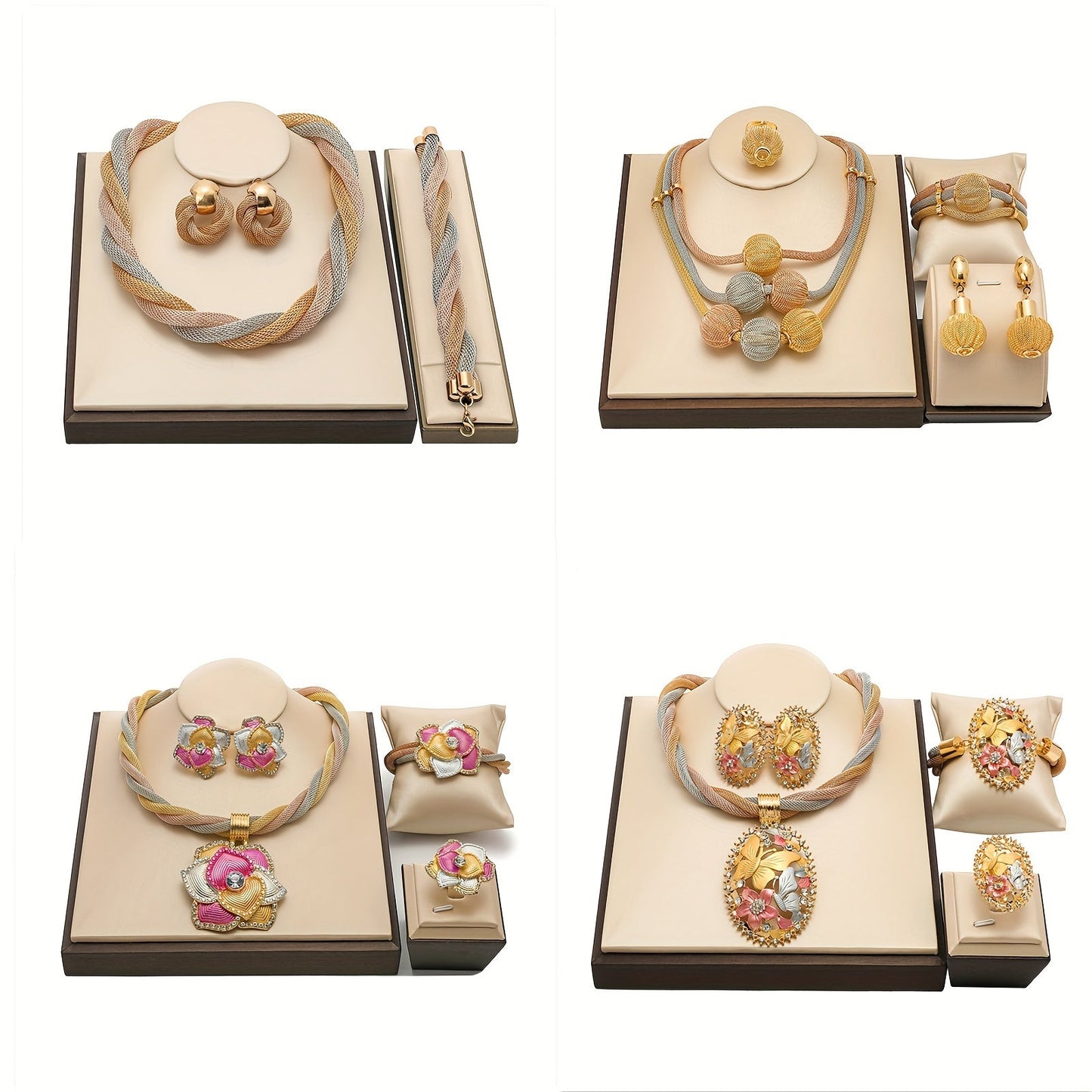 Stunning 4-piece Bridal Jewelry Ensemble - Includes Necklace, Earrings, Ring & Bangle Adorned with Dazzling Rhinestones - Crafted from High-Quality Zinc Alloy, Ideal for Weddings, Events, and Everyday Elegance