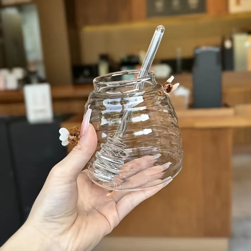 Animal-themed glass honey jar with lid - Ideal for kitchen and dining use.