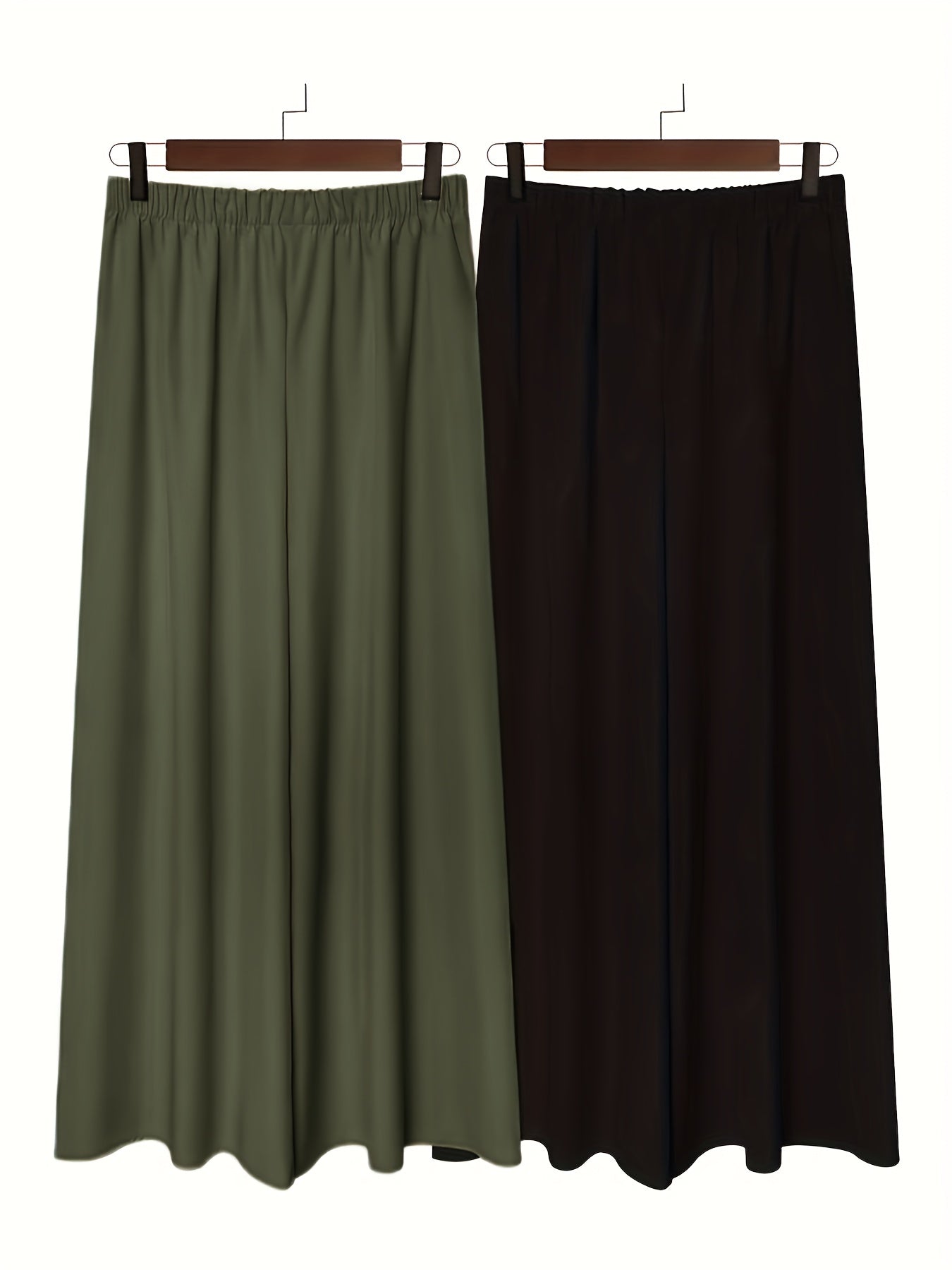 Set of 2 women's high waist wide leg pants in solid color polyester with pockets, ideal for all-season wear.