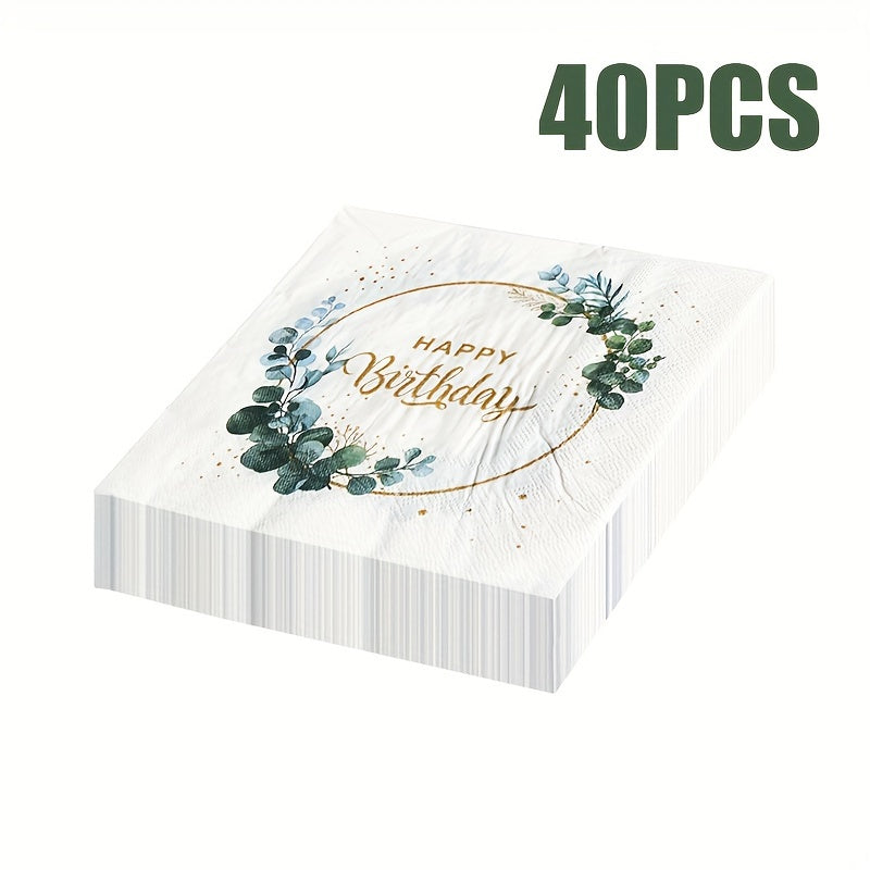 Pack of 20 Happy Birthday Disposable Printed Square Napkins, 33.02x33.02cm