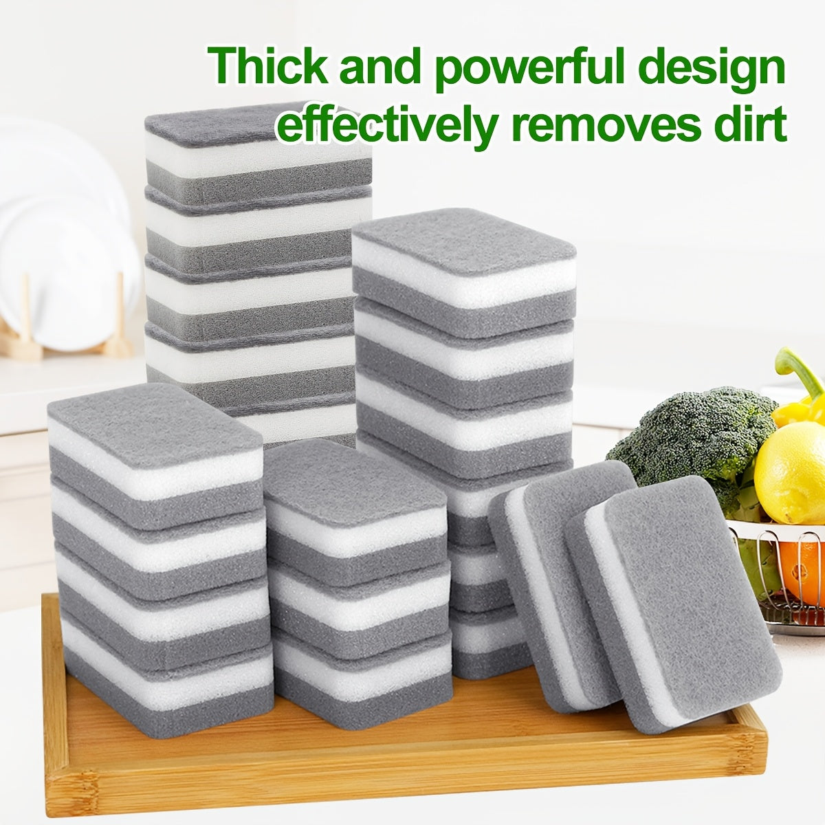 50 to 60 pieces of Multifunctional Cleaning Sponges with Double-Sided Scouring Pads for Household Cleaning and Dishwashing. Premium Kitchen Sponge that is Durable, Non-scratch, and Super Absorbent. Ideal Cleaning Supplies and Tools.