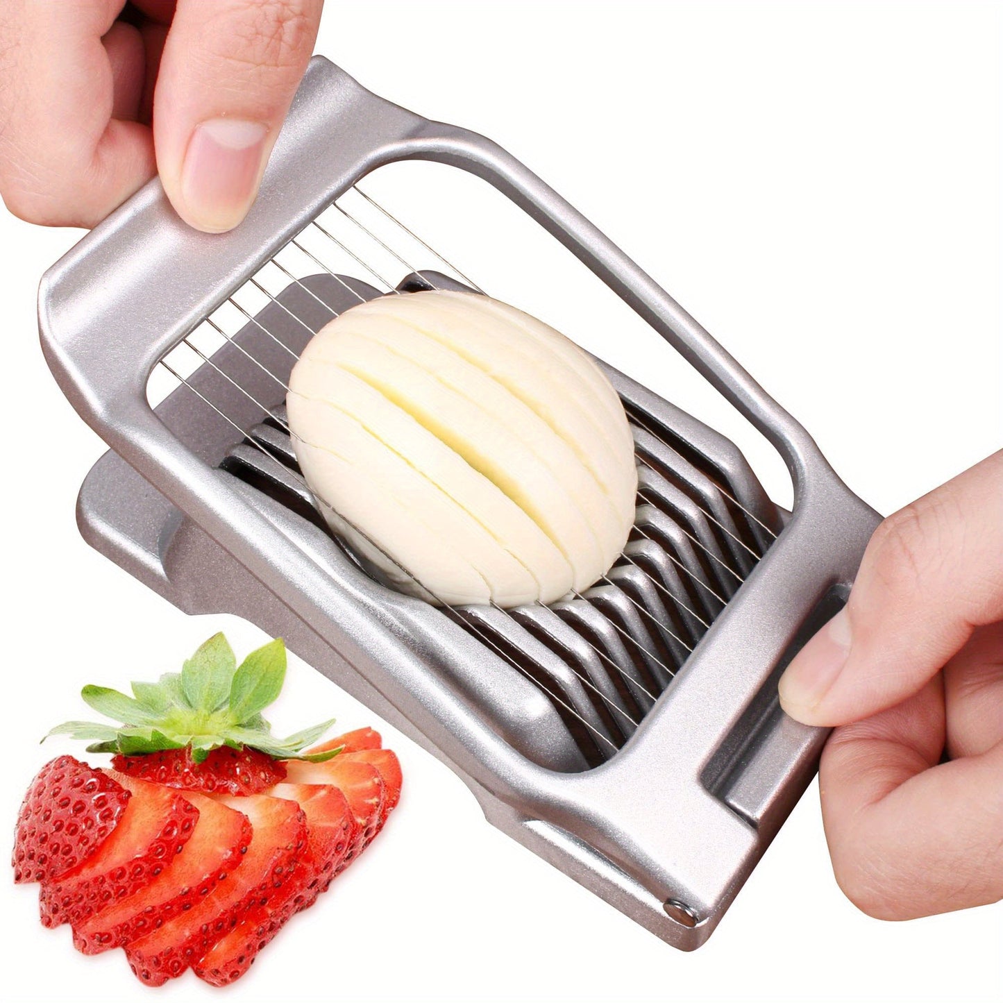 Durable Stainless Steel Egg Slicer for Hard-Boiled Eggs, Heavy-Duty Aluminium Egg Cutter, Safe for Dishwasher, Suitable for Eggs, Strawberries, Soft Fruits, and Mushrooms