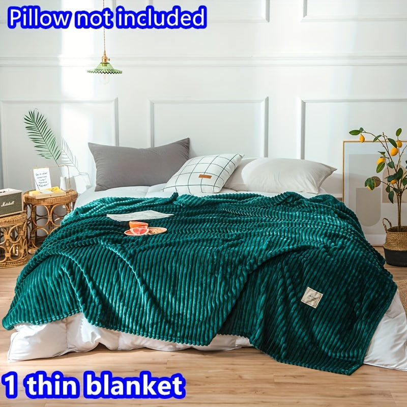 This luxurious Contemporary Green Striped Throw Blanket is crafted from soft and warm velvet knit, making it perfect for all seasons. It is designed with a simple striped pattern and has no embellishments, giving it a sleek and modern look. Made from