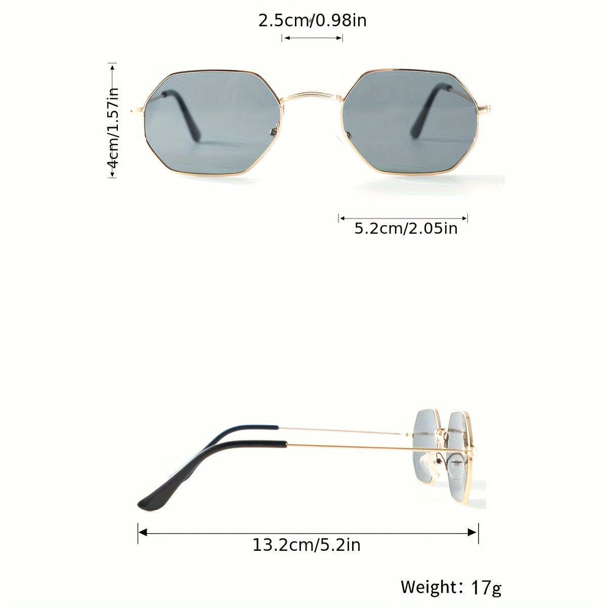 Stylish polygon metal frame glasses with PC lenses for hiking and everyday fashion. Oval design, durable frame, decorative eyewear.