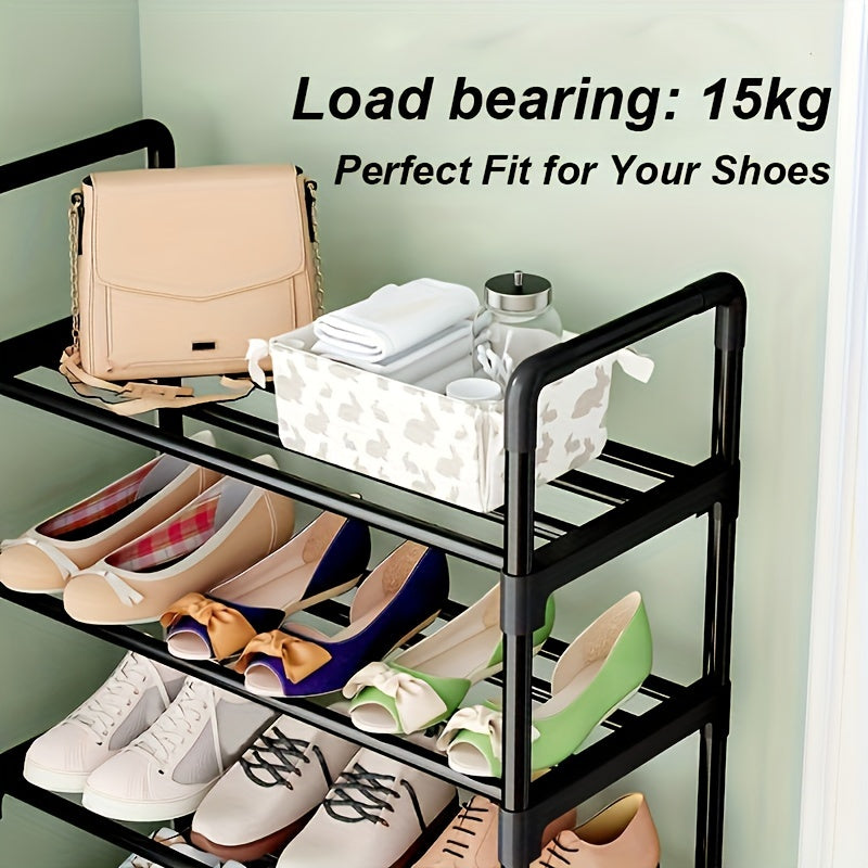 Adjustable 1 to 5 Tier Shoe Rack made of Metal & Plastic, Standalone Organizer for Bedroom, Hallway, Bathroom, Office - Iron Finish Floor Mount Storage Shelf.