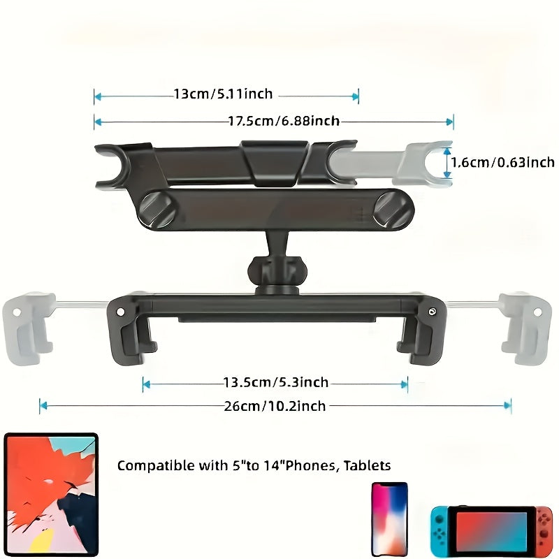 Car rear headrest tablet phone holder, compatible with tablets for devices ranging from 11.94-32.77 cm, providing safe and adjustable support for road travel.