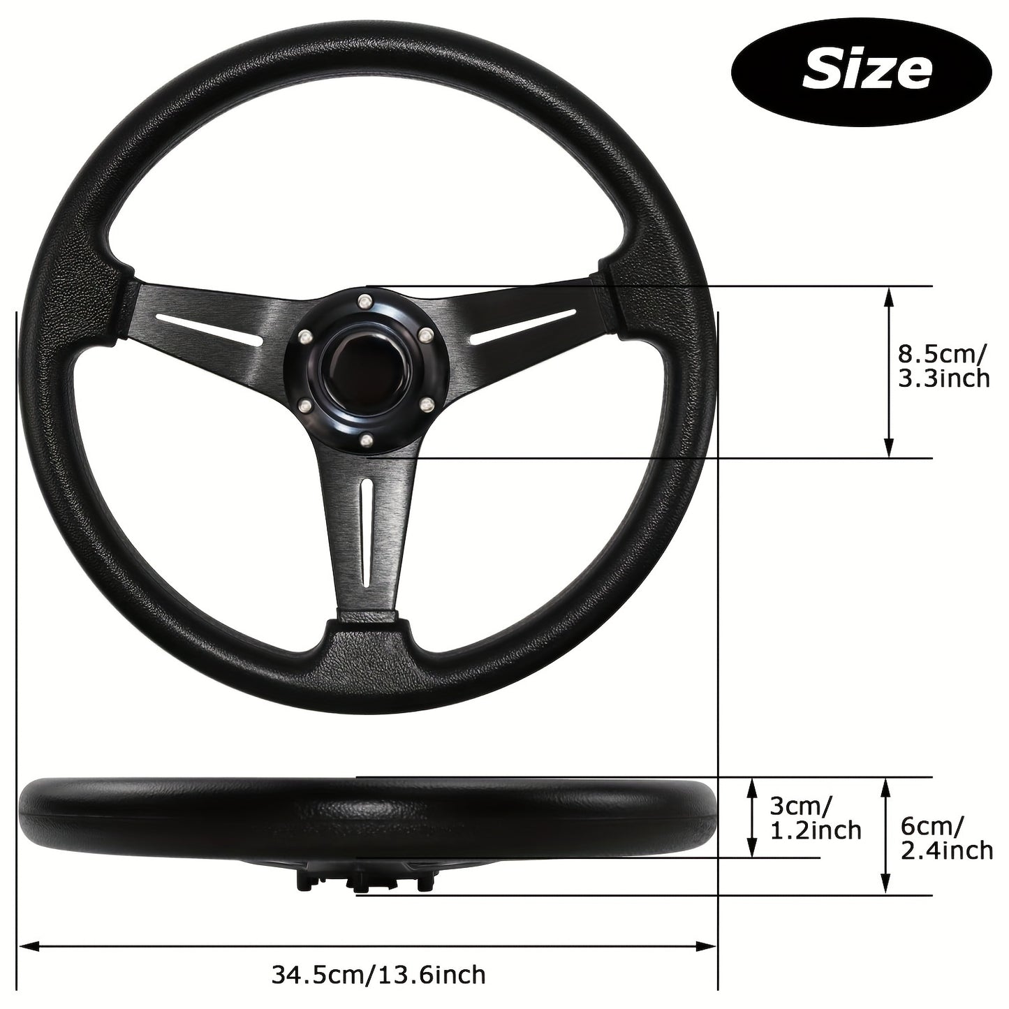 Purple 14-inch steering wheel with aluminum frame for cars, golf carts, and sightseeing vehicles. Stylish, durable, comfortable grip.