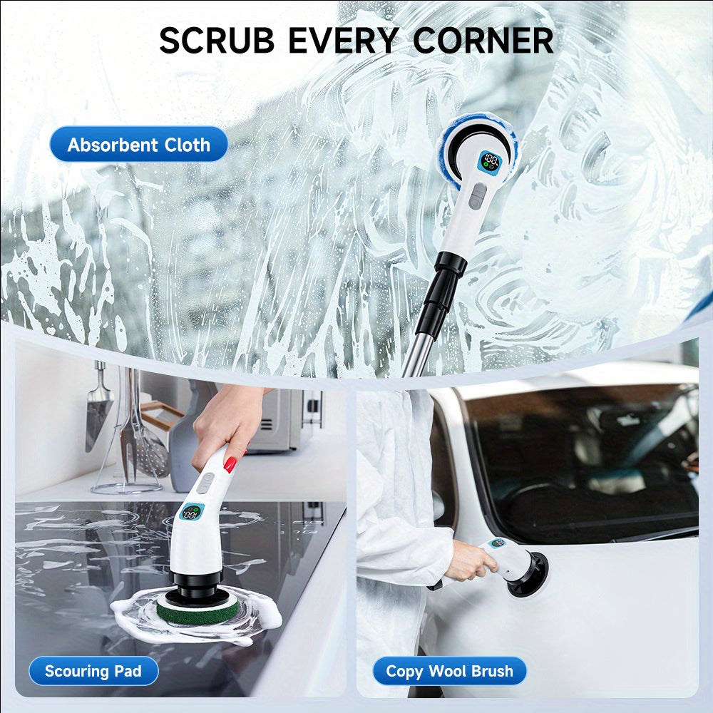 The Inskam Cordless Spin Scrubber with 7 Brush Heads offers dual speeds and a USB rechargeable lithium battery. This portable scrubber is perfect for cleaning hard surfaces in the bathroom, tub, tile, floor, car, living room, bedroom, and furniture.