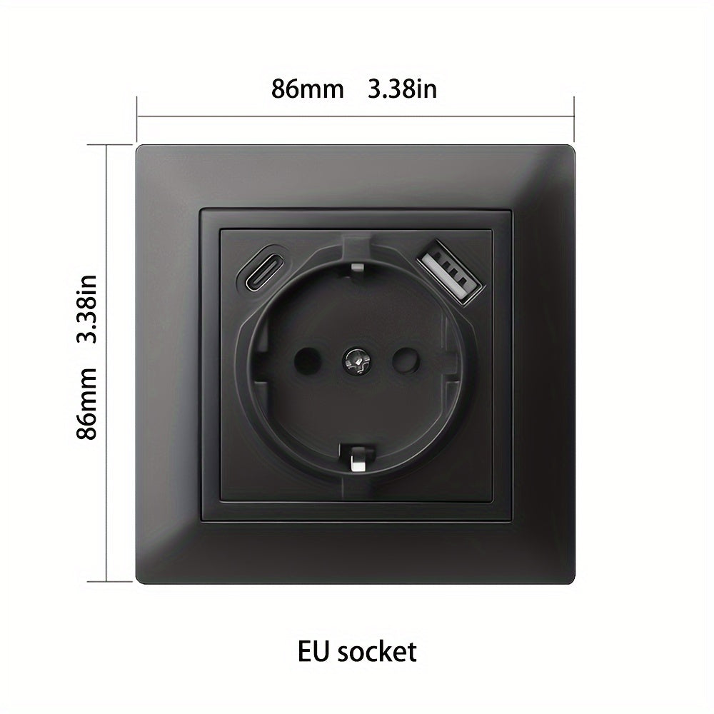 EU Type-C USB настенная розетка с огнестойкой панелью из ПК, стандартная розетка AC 110V-250V 16A, подходит для круглой коробки.