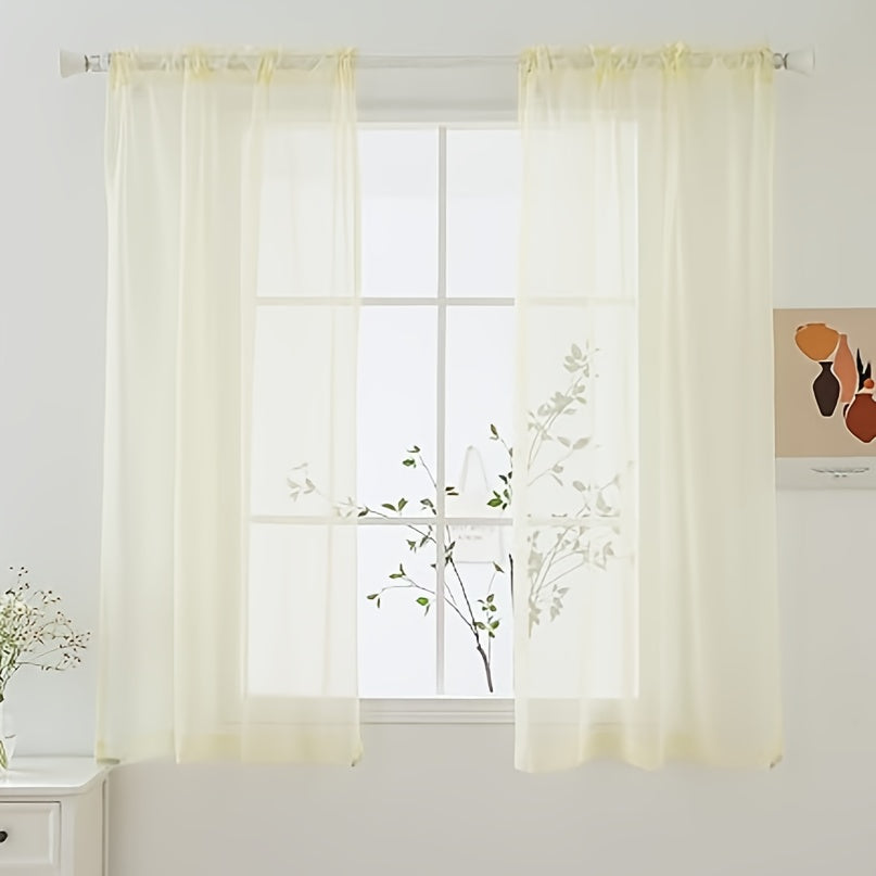 [Top Pick] Add a touch of elegance to your home with these stylish terylene gauze curtains. The two-piece set features a semi-transparent design in a plain color, perfect for creating a breathable and lightweight atmosphere in any room. Hang them with