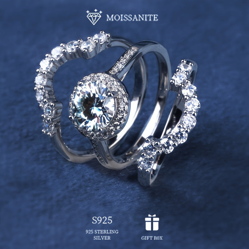 This exquisite set features a stunning 2-carat Moissanite ring in a Bohemian style, crafted from pure S925 silver with low allergy properties. Suitable for parties, this luxurious full-set ring for women weighs approximately 6.8g and comes with a