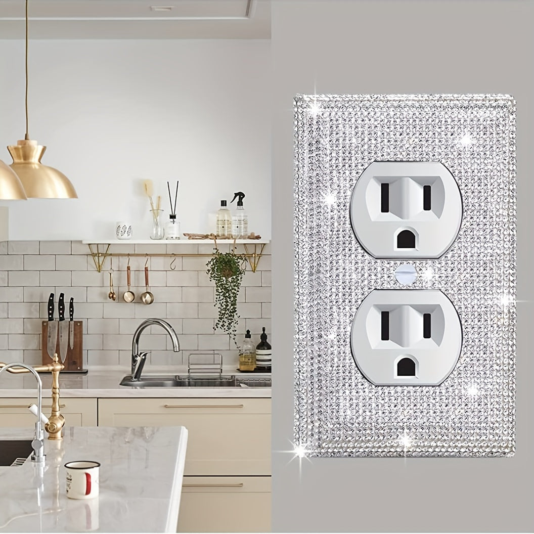 Glamorous Crystal Rhinestone Switch Plate Cover for Home Decor, with Glittering Light (Duplex Outlet)