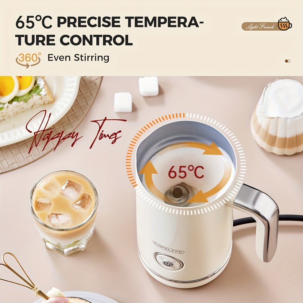 CAFELFFE 4 in 1 Hot and Cold Milk Frother: Stainless steel, automatic shut-off, includes two whisks. Suitable for latte, macchiato, hot chocolate, cappuccino. 500 watts, beige, 8 oz/240 ml.