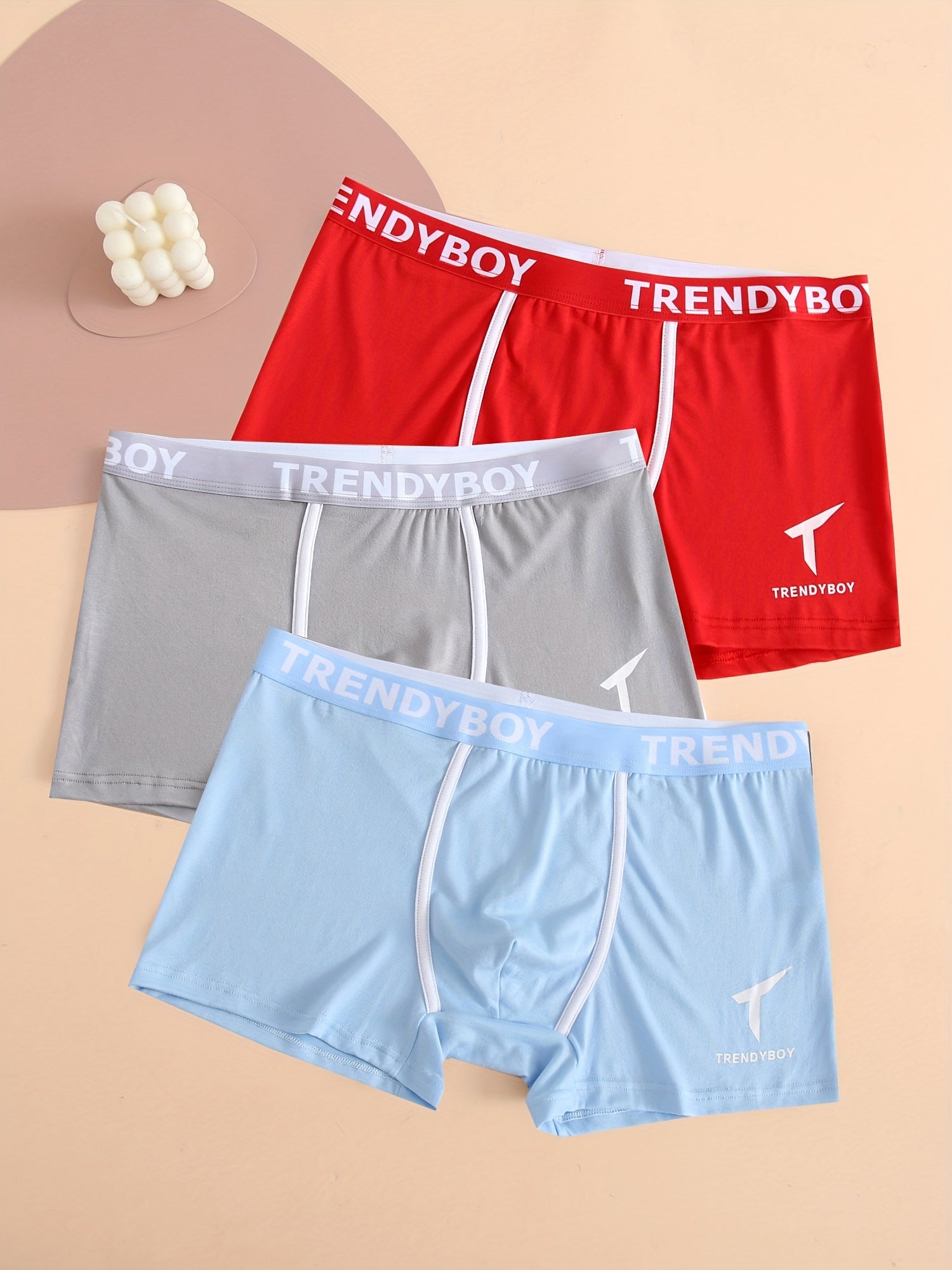 3 Men's Cotton Boxer Briefs with Solid Color and Fashion Letter Print