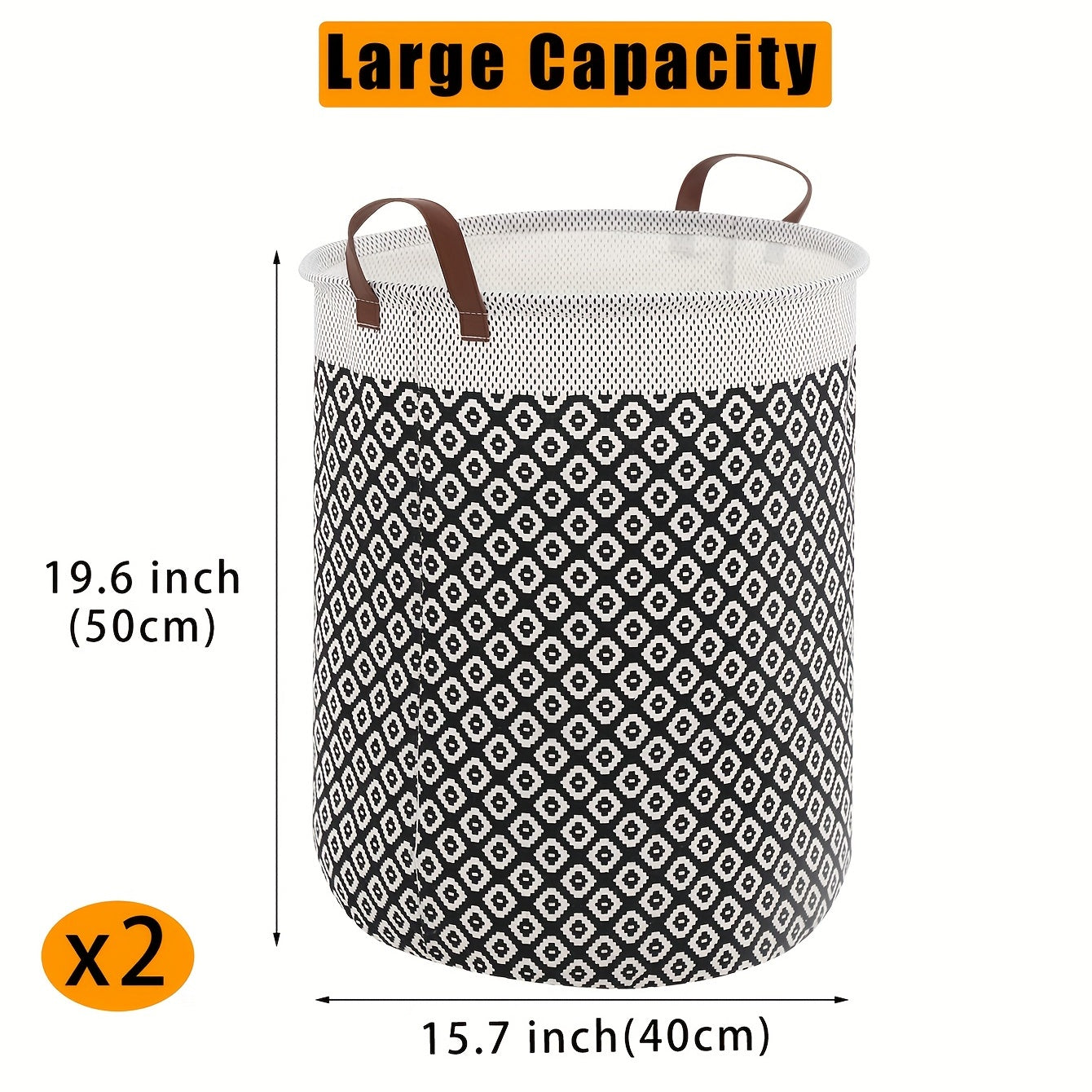 Large laundry basket with waterproof circular design, freestanding and collapsible. Features extended handles for easy carrying of clothes and toys. Suitable for dorms and families as an organizer for supplies.