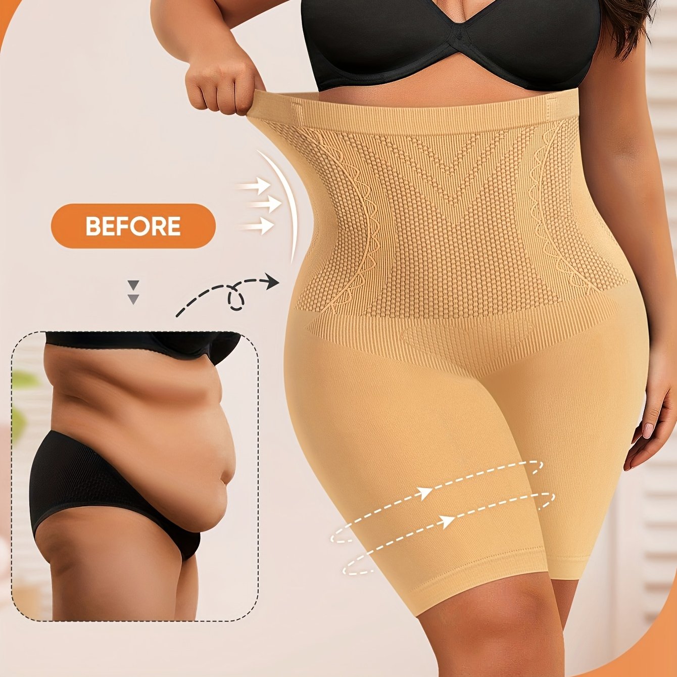 1pc MIOTAN High-Waisted Shapewear Shorts for Women with Seamless Tummy Control and Butt Lifter. Made of Nylon Knit Fabric in Solid Color. Includes 89.0% Nylon, 5.0% Polyester, and 6.0%