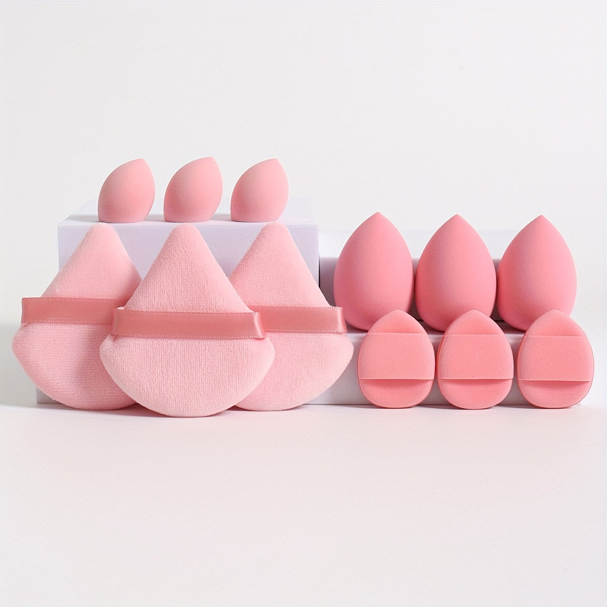 12-piece makeup sponge set for flawless blending of liquids, creams, and powders. Latex-free sponges can be used dry or wet for foundation, contouring, highlighting, suitable for all skin