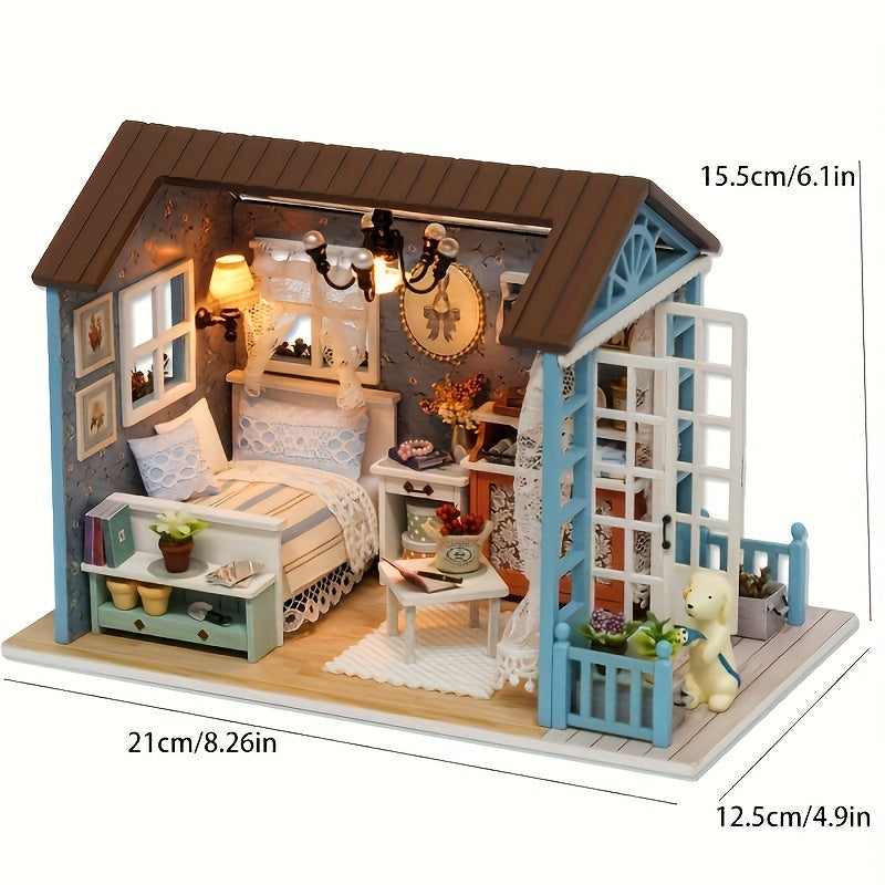 DIY Wooden Miniature House Kit with Furniture and 3D Puzzle Craft Set, Ideal Gift for Valentine's Day and Birthdays, Promotes Educational Patience and Skill Development.