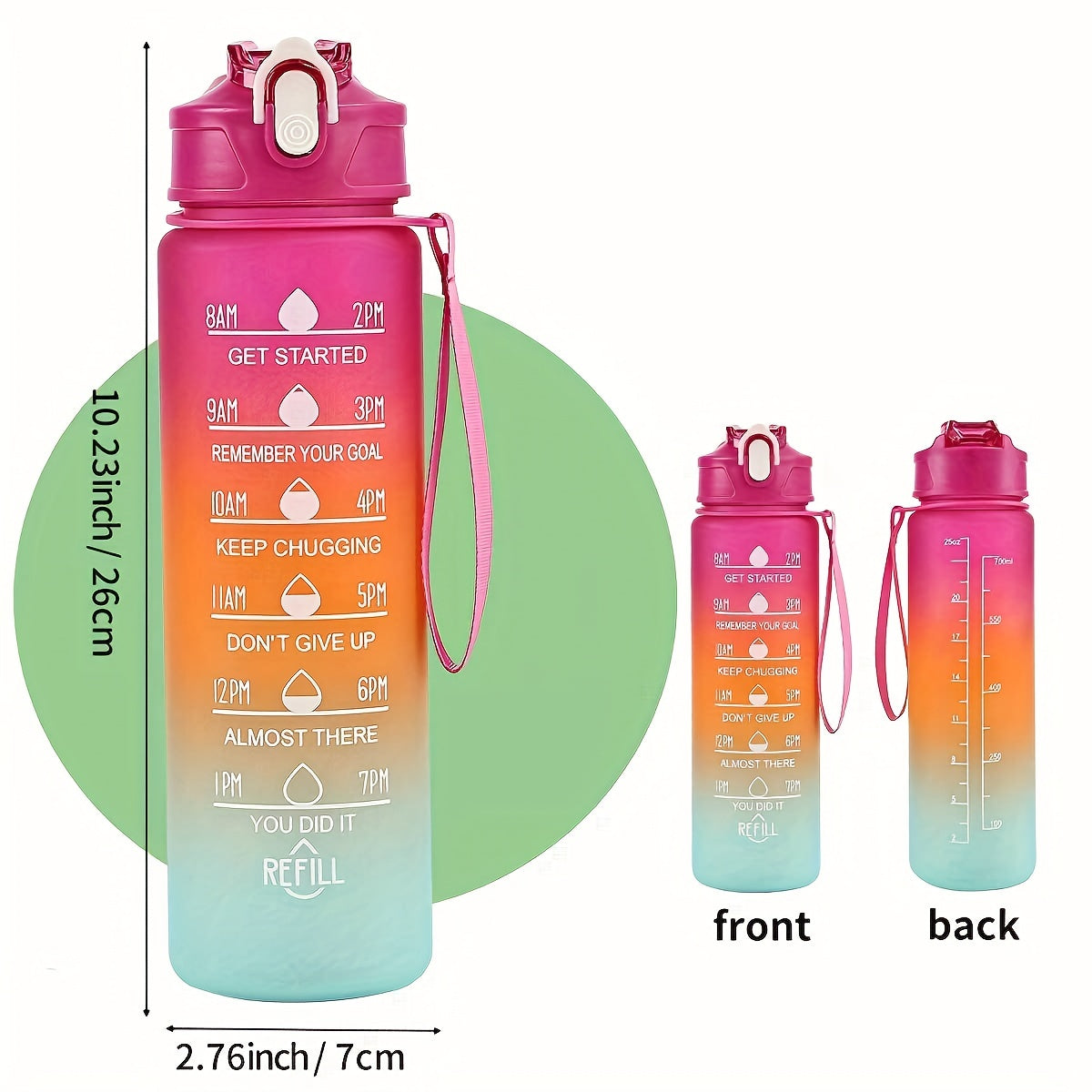 1pc Motivational 32oz/1L water bottle with time marker, portable rope, and straight design for outdoor gym, fitness, or as a gift.