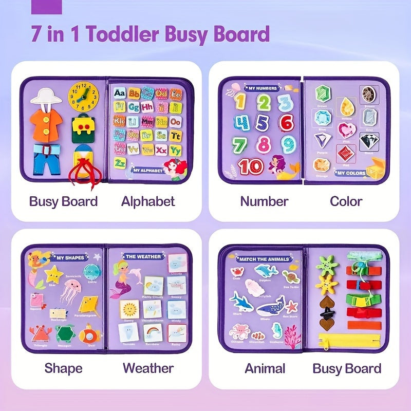 Popular Choice: Mermaid-Inspired Early Learning Felt Busy Board for Kids - Features 5 Levels of Educational Fun with Life Skills, Alphabet, Numbers, Shapes, Colors, Animals & Weather - Great On-the-Go Toy, Perfect for Easter, Christmas, Birthdays