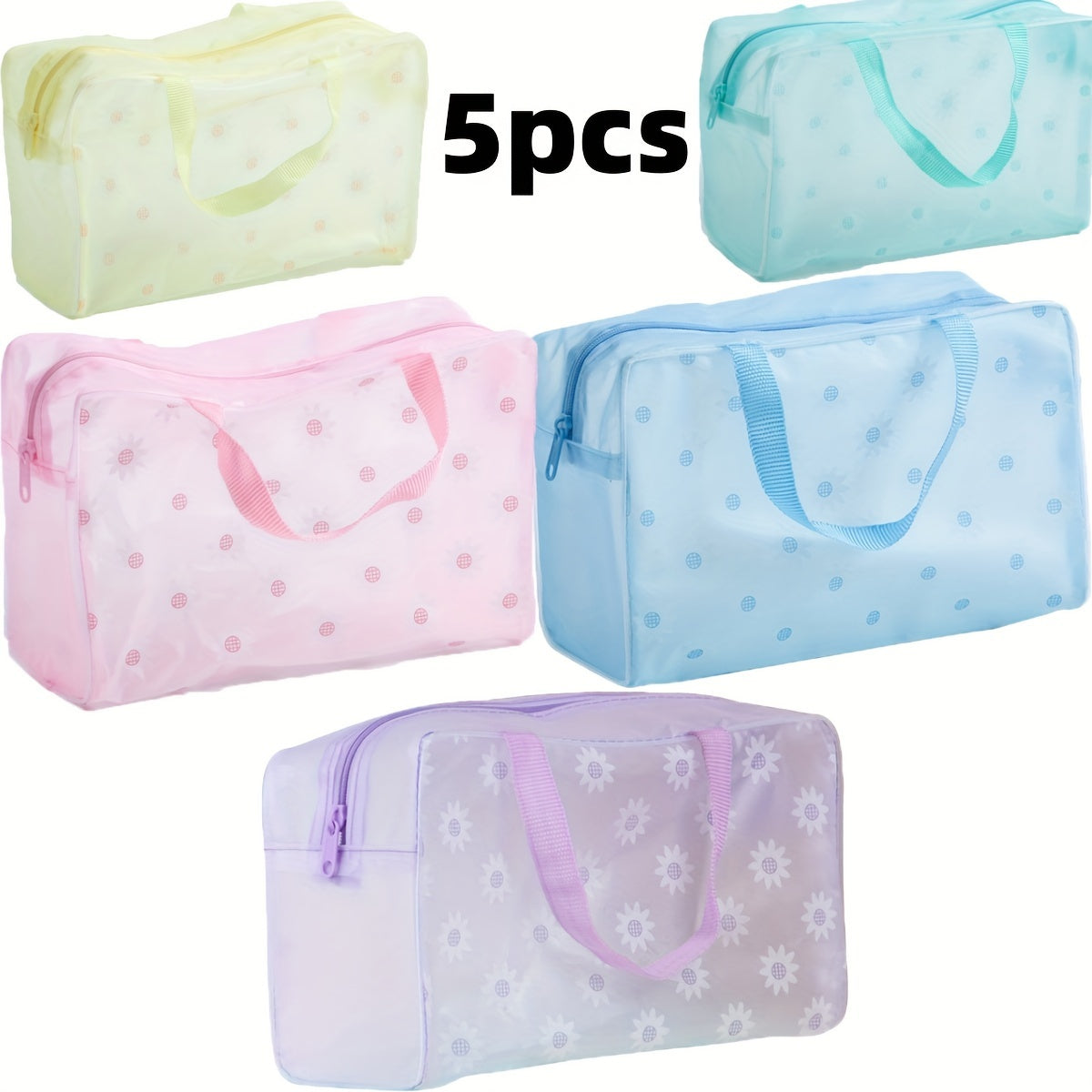 Set of 5 Colorful Printed Transparent Frosted Waterproof Zipper Storage Bags - Lightweight & Washable, Ideal for Travel Essentials for Kids