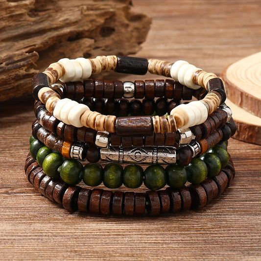 Set of 10 Bohemian Style Fashion Wooden Beaded Bracelets for Men and Women, Perfect Couple Bracelet Hand String Gift