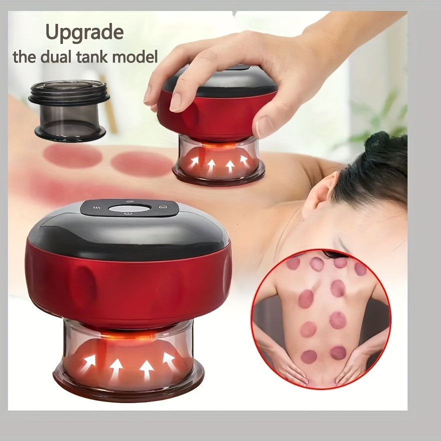 Electric massage instrument with double cans for heating, scraping, and breathing therapy at a 6/12 level.