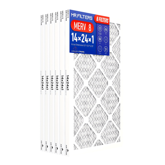 Set of 6 Merv8/MERV11/MERV13 Pleated Air Filters designed for HVAC, AC, and Furnace systems - Compatible with Home and Pet Use. Replacement Filters measuring 35.56x60.96 cm (Actual Size: 34.8x60.2x1.91 cm).