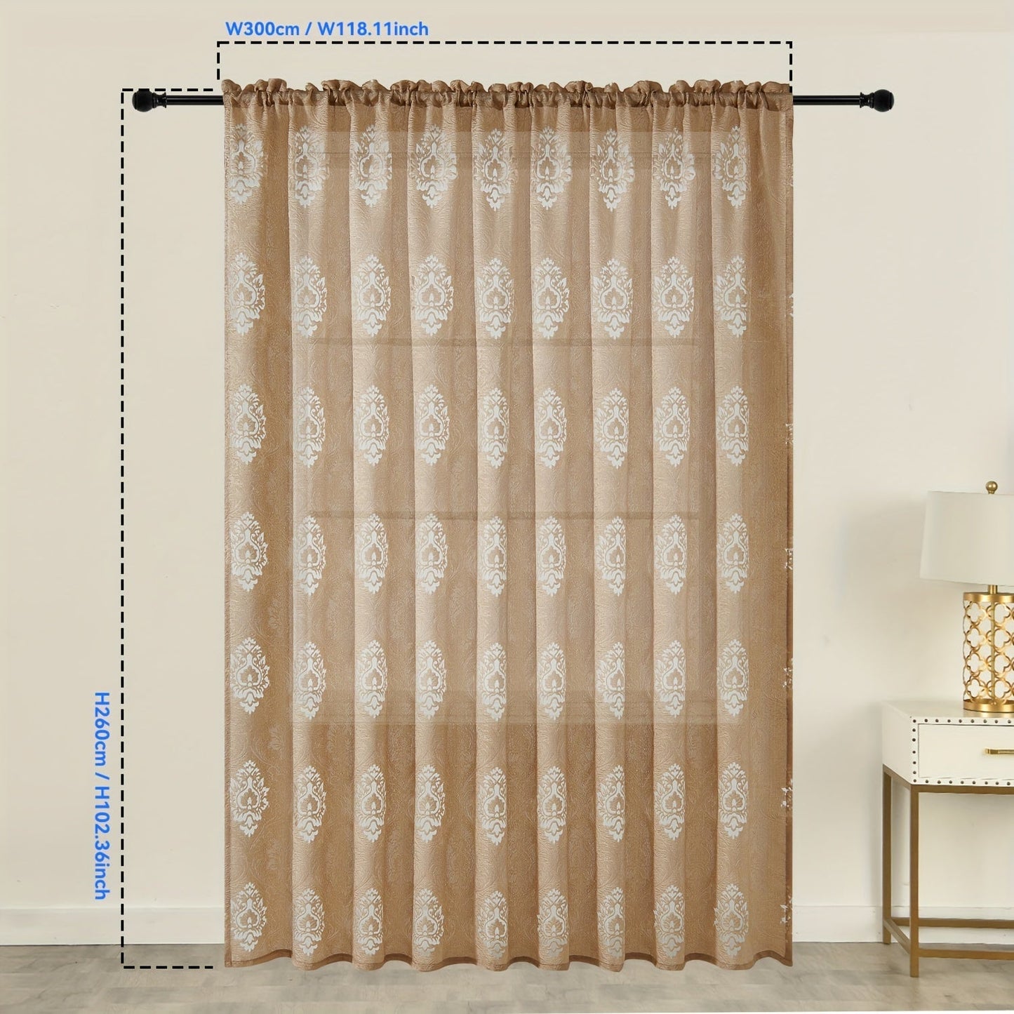 Retro Jacquard Hollow Yarn Curtain with Rod Pocket, Translucent Window Treatment for Home Decor in Living Room, Bedroom, and Bathroom