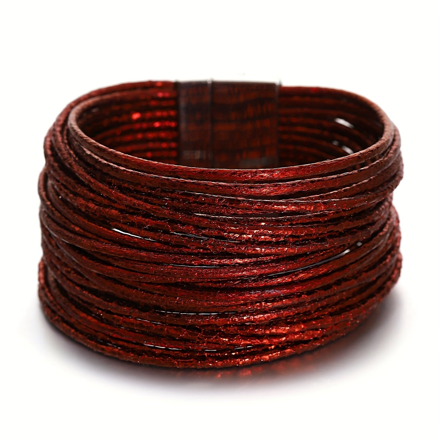 This Multilayer Wrap Bracelet features Slim Stripes and Metallic Shiny Glitter Leather, with a Magnetic Clasp that makes it easy to put on and take off. Perfect for Men and Women, this Bracelet is great for Holiday Parties and makes a unique Birthday