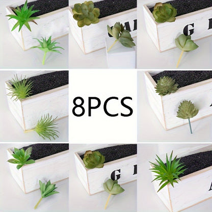 8-Pack of artificial succulent plants for home and kitchen decor, no power or container required.