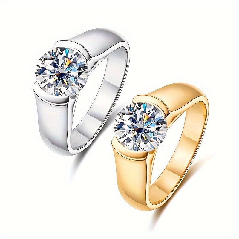 Unisex Moissanite Engagement Ring, 2 Carat Classic Prong Set in S925 Sterling Silver, Simple Tribal Style with 18K Golden Plating. Features December Birthstone and Synthetic Stone. Perfect for Daily Wear, Weddings, or as a Christmas Gift.