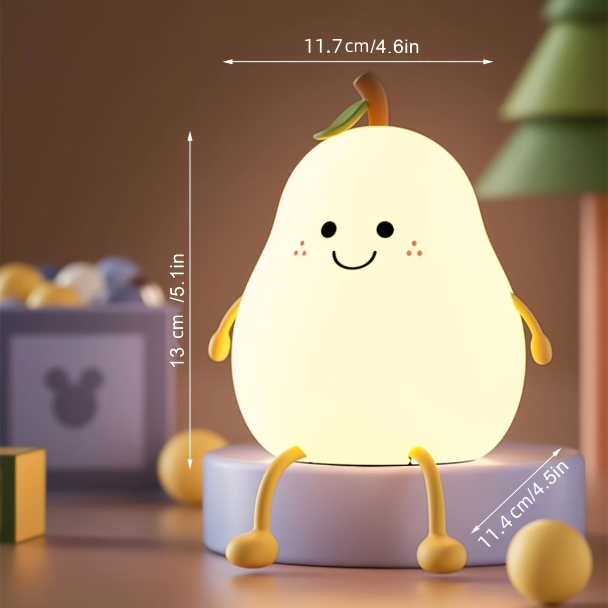 Pear-shaped LED night light with touch control, USB rechargeable, adjustable brightness, and multiple colors - ideal for bedroom ambiance.