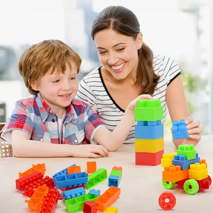 This plastic construction toy set is perfect for promoting creative thinking and early learning. With either 185pcs or 135pcs, these building blocks are an ideal gift for Halloween, Thanksgiving, or Christmas.